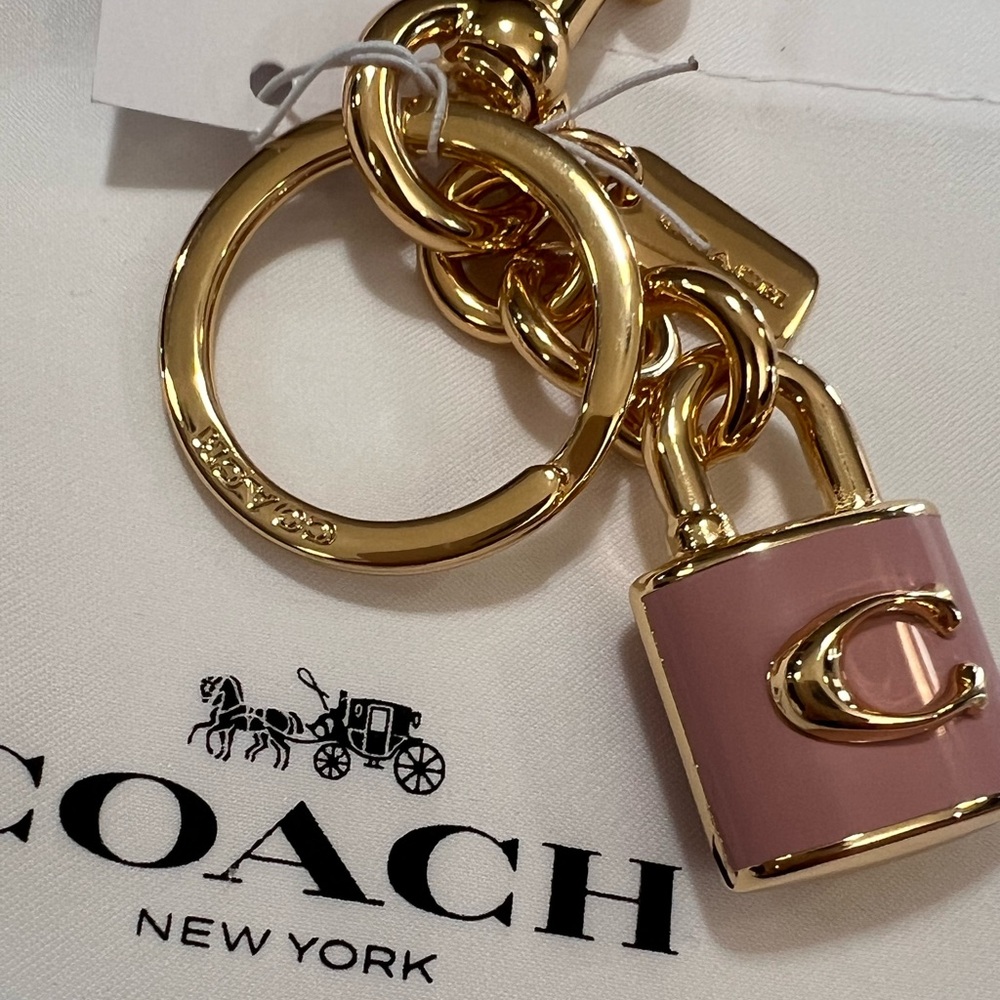 COACH Pink Enamel Padlock Key Charm with Gold Hardware - Picture 2 of 7